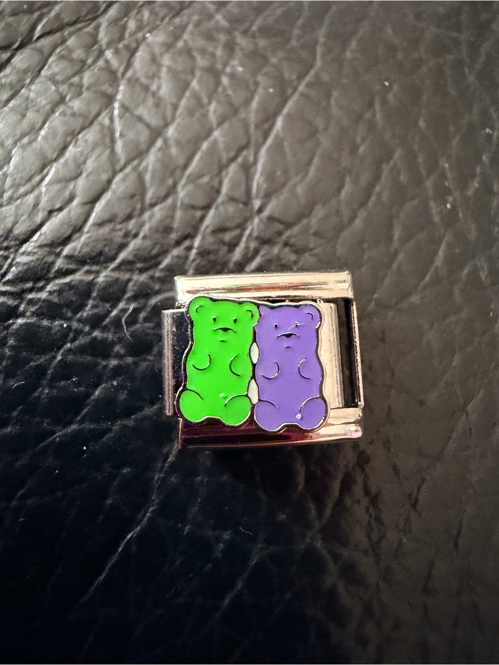 Green and Purple Gummy Bear Couple Stainless Steel Italian Charm Link